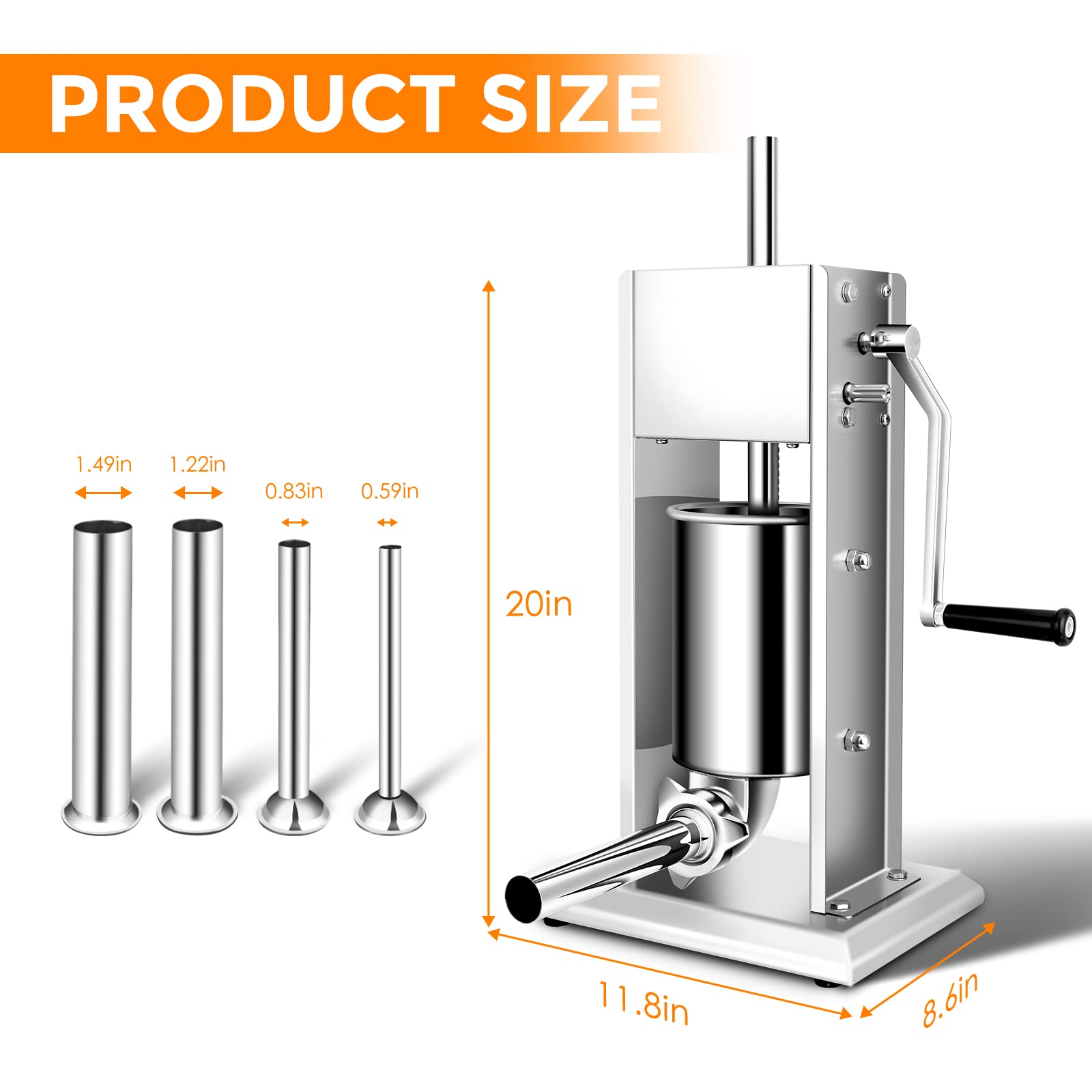YBSVO 7 lb. Stainless Steel Vertical Manual Sausage Stuffer with 5/8