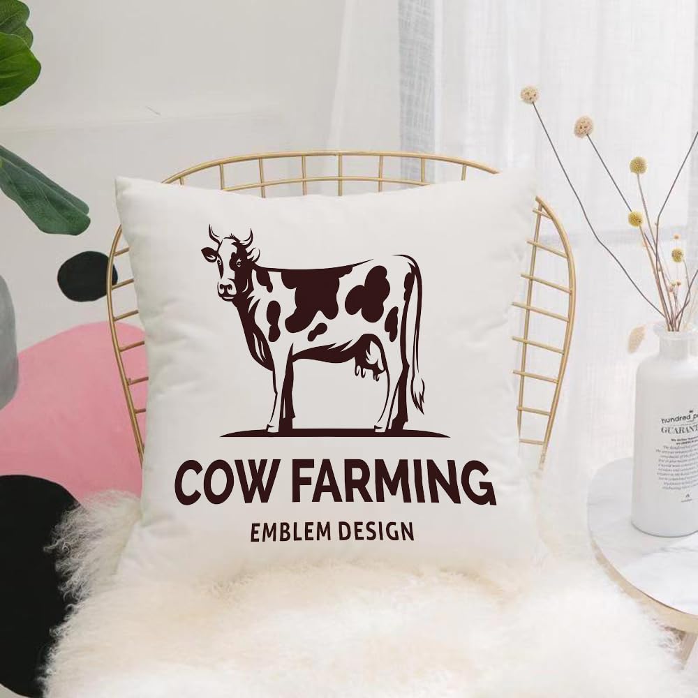 HYMSXW Cushion Cover,Throw Pillow Case Home Decorative for Living Room Bedroom Sofa Chair 20X20 Inch,Figure of a cow with horns standing on the ground - farming emblem logo design,Pillowcase 50X50cm