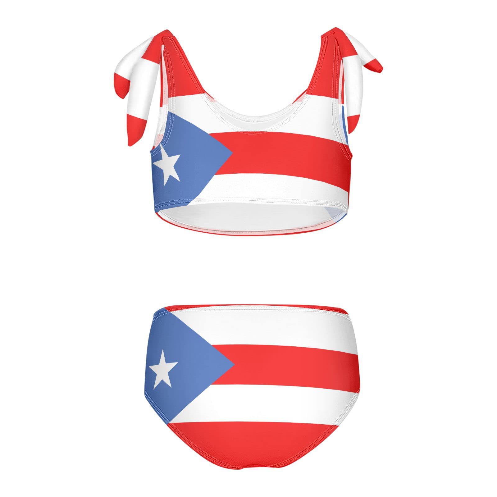 Aflyko Patriot Girls' Swimwear Puerto Rico Flag 2-Piece Bikini Set Summer Swimsuit Holiday Bathing Suit Hawaii Beachwear Pool Water Sport Tankini Set 4T