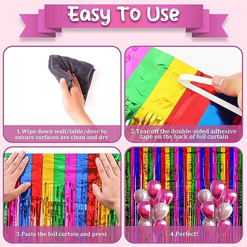 Image of Voircoloria 4 Pack 3.3x8.2 Feet Rainbow Foil Fringe Backdrop Curtains, Tinsel Streamers Birthday Party Decorations, Fringe Backdrop for Graduation, Baby Shower, Gender Reveal, Disco Party