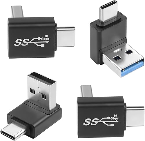 QIANRENON USB3.1 macho a USB C macho adaptador de ángulo de 90  de 10 Gbps USB3.1 a USB C Conector de carga de ángulo recto QC60WPD15W (solo de A a