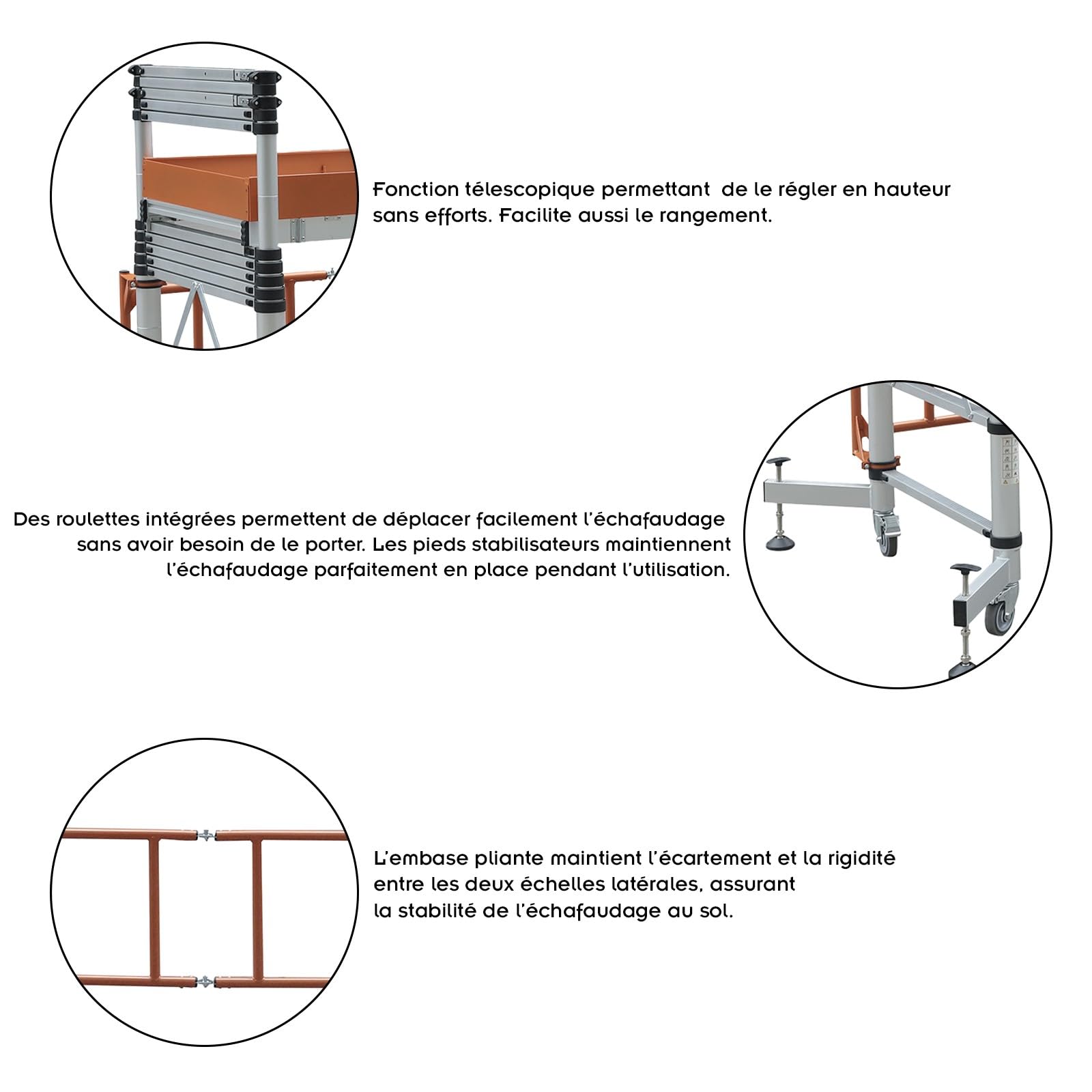 Elevate Echafaudage en Aluminium Hauteur de Travail 3 m 10 marches