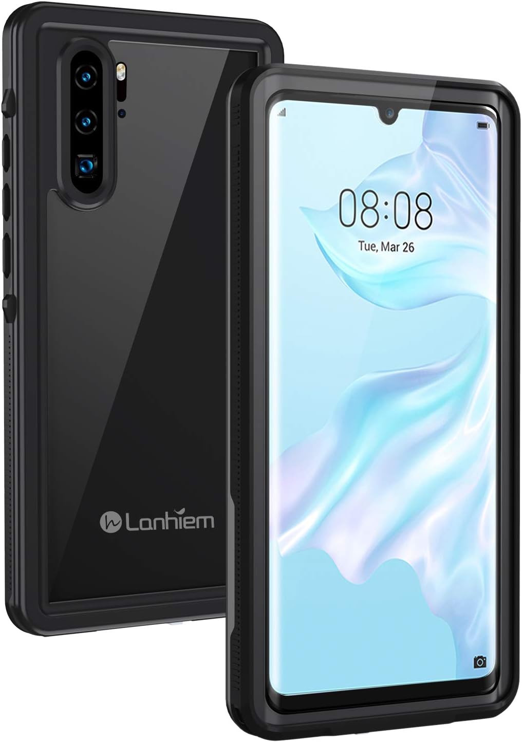 Lanhiem Huawei P30 Pro Case, [IP68 Waterproof] Waterproof [Shockproof] Full Body Integral with Screen Protector Dustproof Case 360 Grad Protection Case for P30 Pro, Black