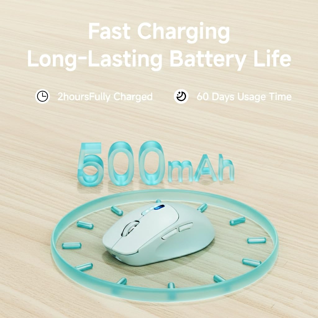 SEUNKWANG EWEADN Q5 Wireless Mouse, tooth & 2.4G Quiet Computer Mouses with Battery Level Display, 1600 DPI, Ergonomic Office Mouse, 6 Button Portable Cute Computer Mouse for Laptop/PC/Mac - Blue: Grey