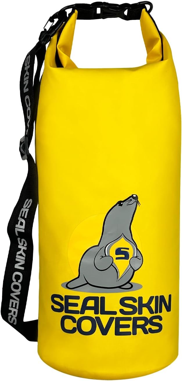 Seal Skin Covers Dry Bag Waterproof 10L Lightweight Roll Top Sack Backpack Keeps Gear Dry for Kayaking, Boating, Rafting, Fishing, Swimming, Hiking, Camping and beach (Yellow, 10L)