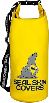 Seal Skin Covers Dry Bag Waterproof 10L Lightweight Roll Top Sack Backpack Keeps Gear Dry for Kayaking, Boating, Rafting, Fishing, Swimming, Hiking, Camping and beach Yellow, 10L
