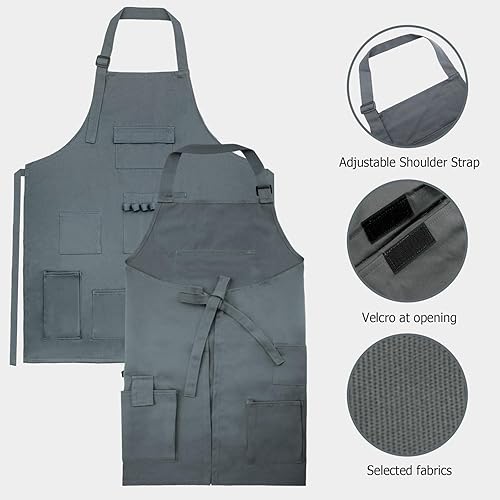 Vista 21 de boshiho Delantal de pintura para adultos, hebilla ajustable, delantal de peluquero con bolsillos para mujeres/hombres/unisex, delantal de trabajo