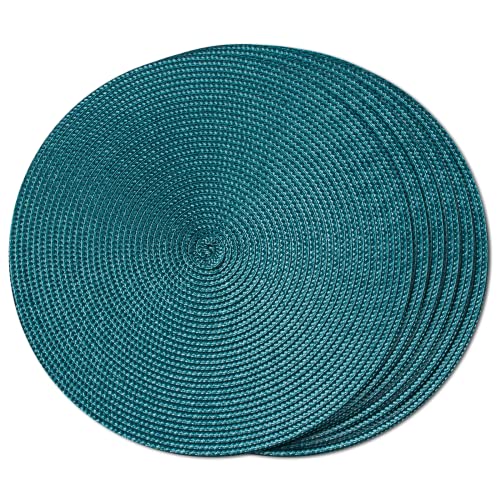FunWheat Braided Round Placemats for Dining Tables Set of 6 Washa...