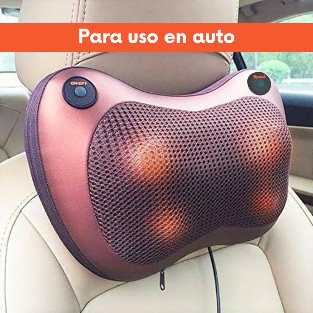 Masajeador Cervical y Espalda. Almohada relajante, Cojín Eléctrico con Calor, regulable con dos botones. Masajeador Bidireccional con 8 Rodillos, Ideal para Casa, Oficina, Coche o Viaje.