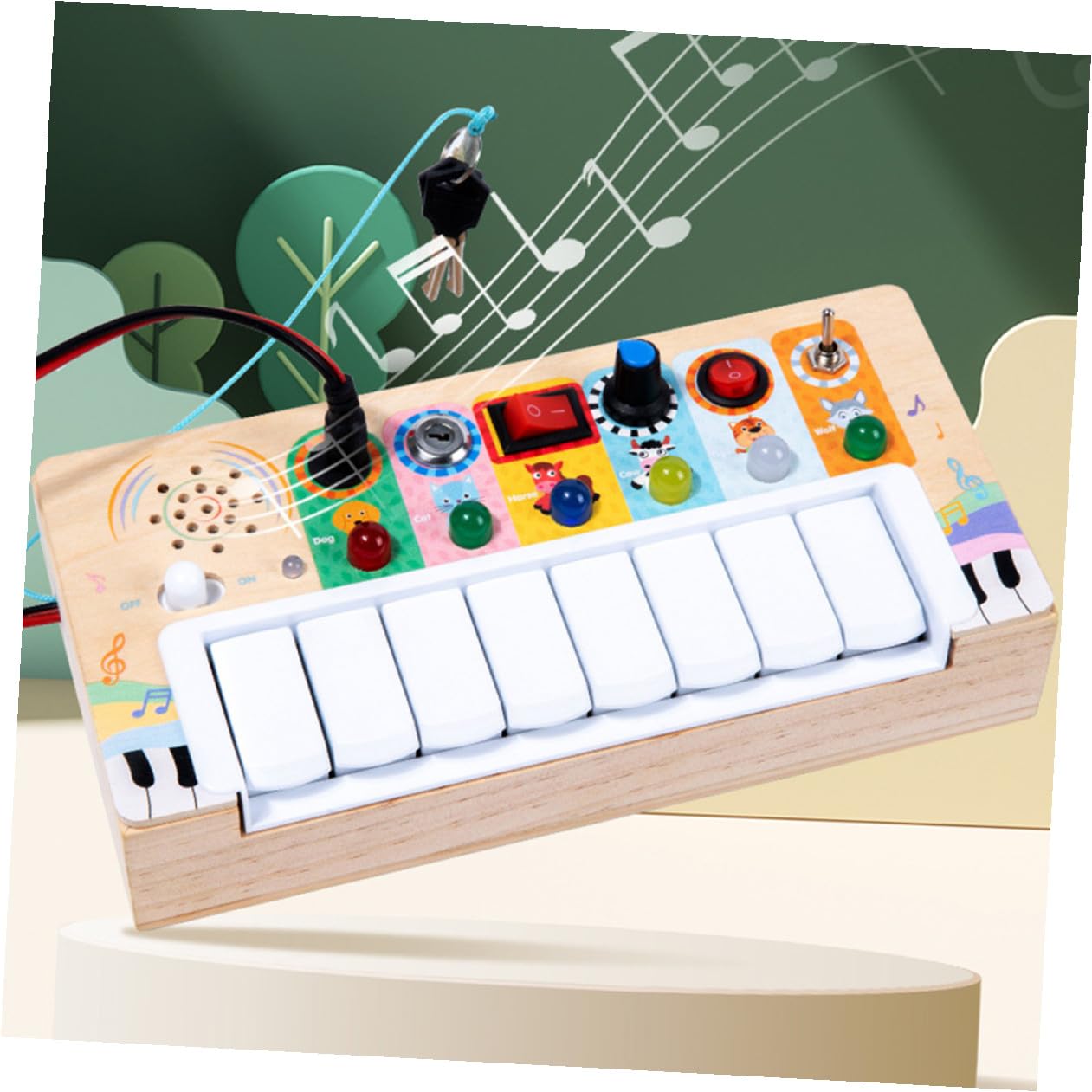 Juguete Piano Electrónico Infantil de Madera Portátil para Niños Luces LED y Interruptor, Instrumento Musical Educativo para Aprendizaje y Entretenimiento en Interiores