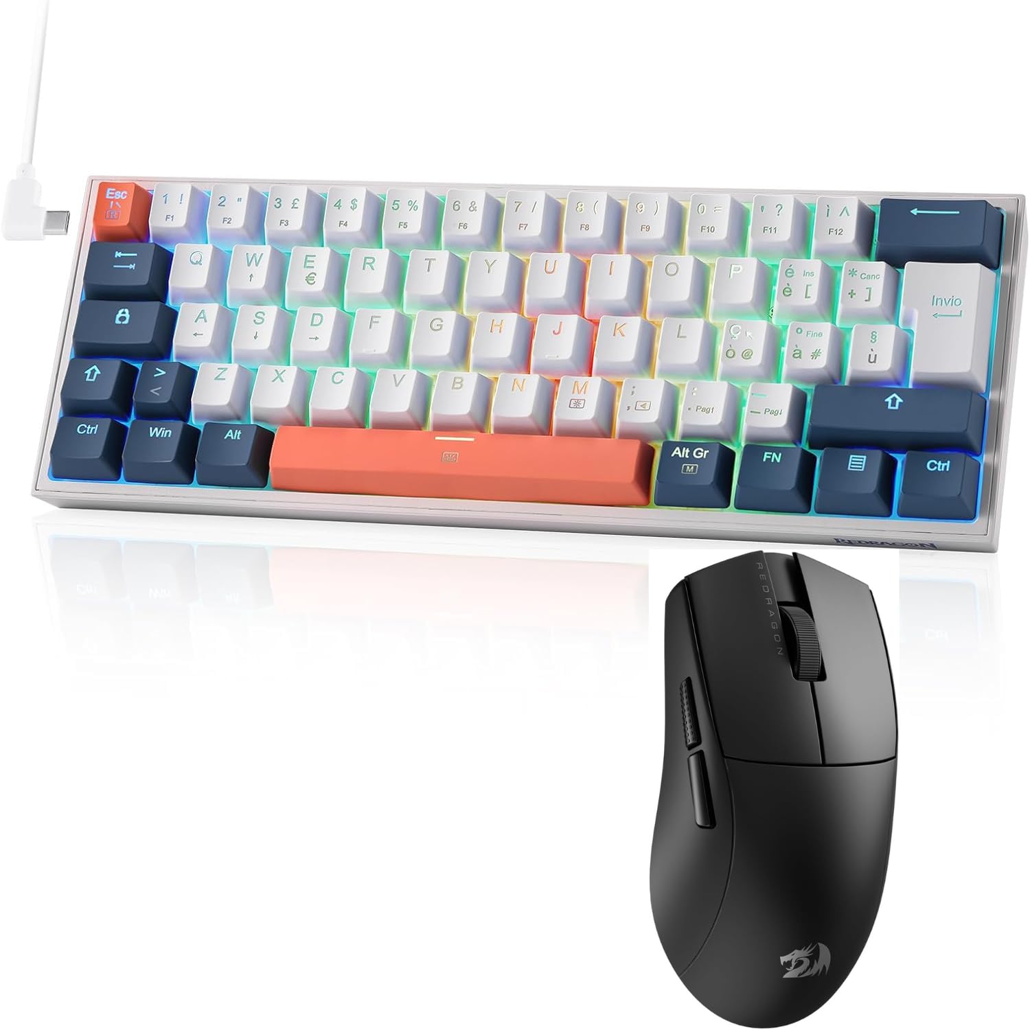 Redragon K617 Fizz 60% Wired RGB Tastiera Gaming M916 PRO - Mouse da gioco wireless bundle