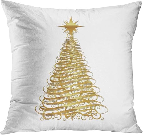 Funda de cojín decorativa con diseño cuadrado de 18 x 18 pulgadas con diseño de árbol de Navidad con cremallera oculta romántica dorada