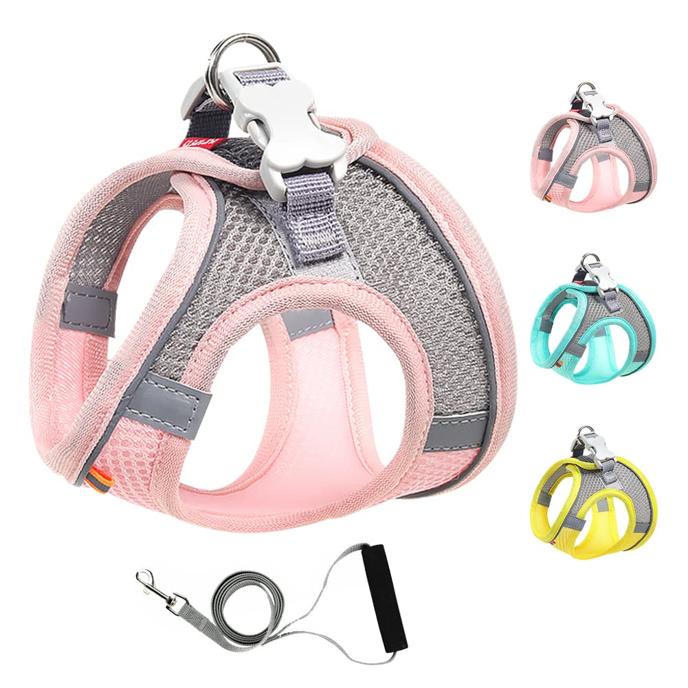 Mitili Step-in Air Adjustable Breathable Mesh Dog Harness and 5 ft Leash Set,No Choke Lightweight Reflective Pet Vest Harnesses with Soft Handle for Small Dogs (XS(Chest:8-11"-Fit Cats), Fresh Pink) — image 1