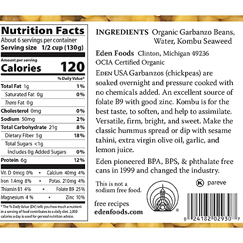 image for Eden Organic Garbanzo Beans, 29 oz Can, No Salt, Non-GMO, Gluten Free,