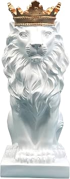 7 inches Crown Lion Statue The King of Beasts Resin Animal Sculpture Nordic Style Home and Study Decoration Figurine Decorations Best Gift for The ManWhite
