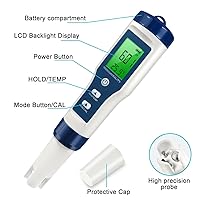 Vista 2 de 5 in 1 LFS TDS Meter PH Tester, 0.01 High Accuracy Digital PH Meter for Water, PH/TDS/EC/Salt/Temp Tester, PPM Meter Water Tester for Drinking