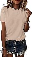 YITAN Women's Short Sleeve Crewneck T-Shirts - Soft Cotton Spandex Summer Casual Basic Tees S-XXL