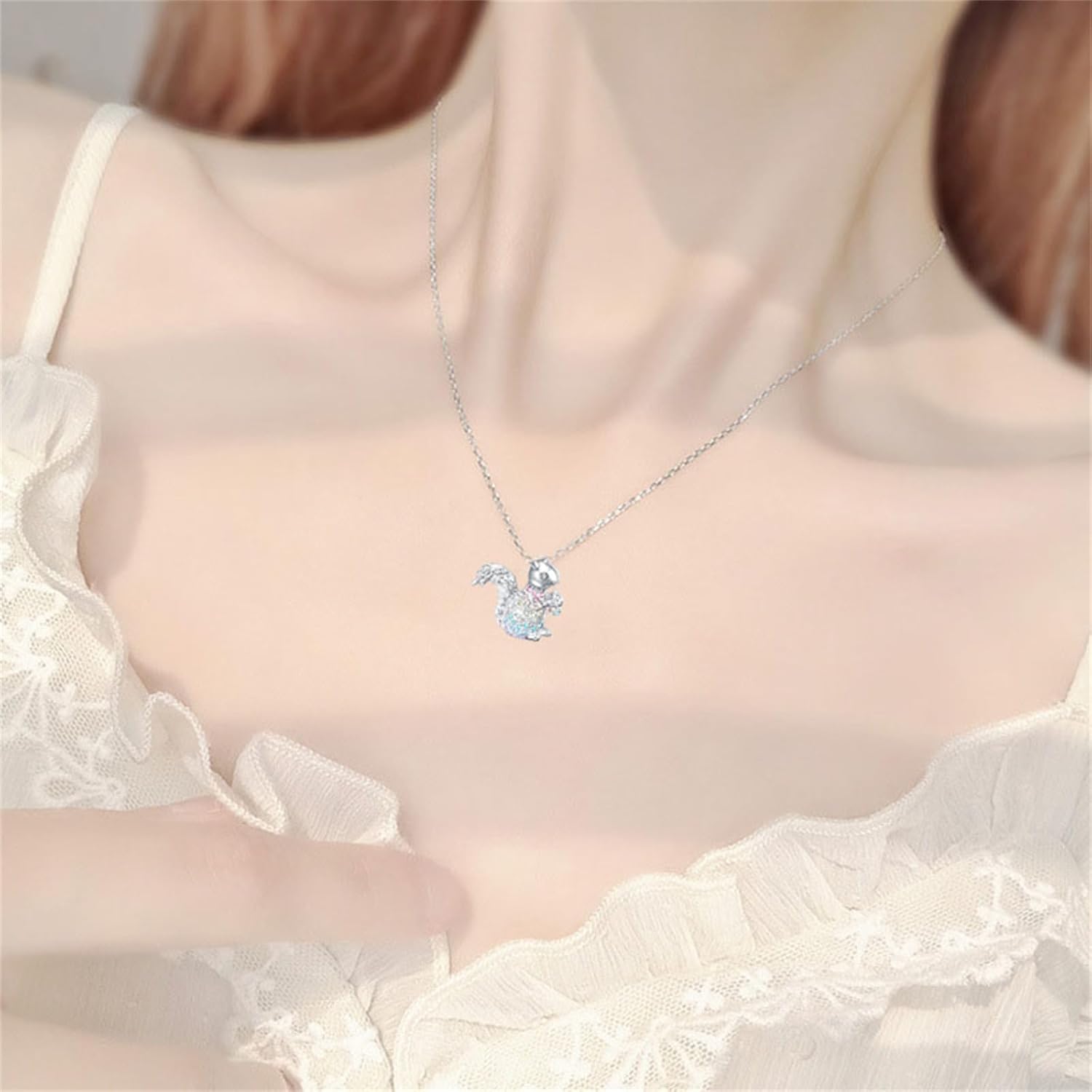 Squirrel Necklace for Women Cute Fun 925 Sterling Silver Sparkling Colorful Crystal Squirrel and Pine Cone Charming Pendant Necklace Ideal Squirrel Gift for Women, Squirrel Lovers, and Wildlife Enthusiasts - Image 4