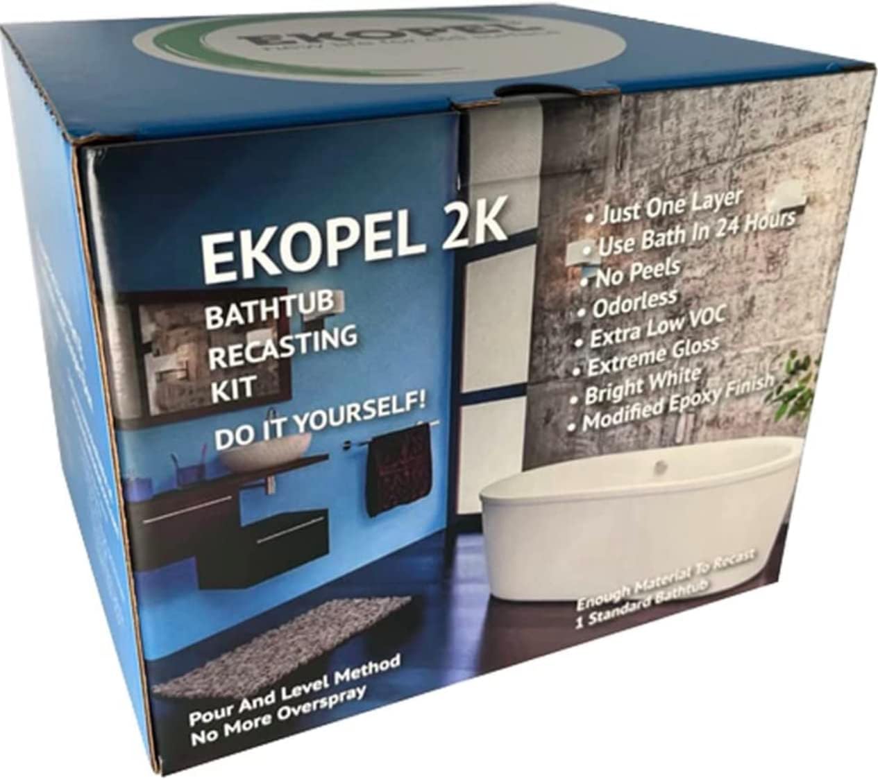 EKOPEL® 2K Odourless Bathtub Coating for Tub, Shower Tray, Sink resurfacing. DIY. Thick layer. No Primer Required. 3400 Kg.
