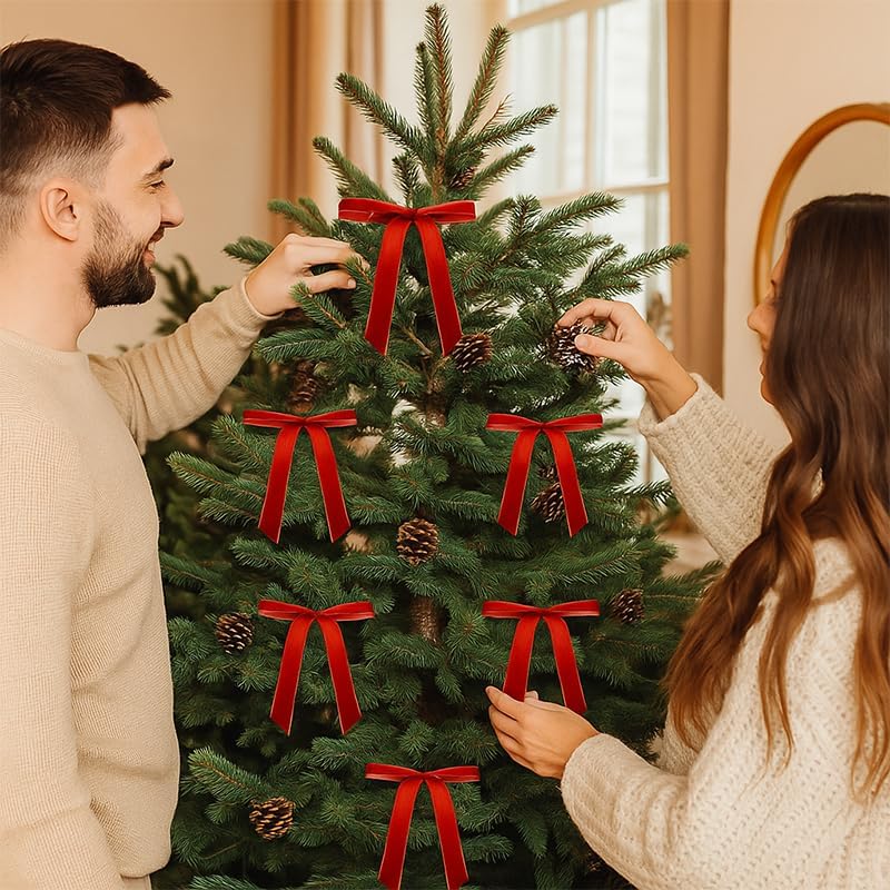 24PCS Christmas Velvet Bows with Twist Ties – Red Satin Wreath Bows for DIY Holiday Decorations, Gift Wrapping & Party Decor - Image 6