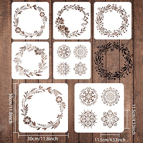 FINGERINSPIRE 5pcs Wreath Drawing Painting Stencils Templates 30x30cm Plastic Anadem Decoration Square Flower Stencils for Painting on Wood Floor - Image 2