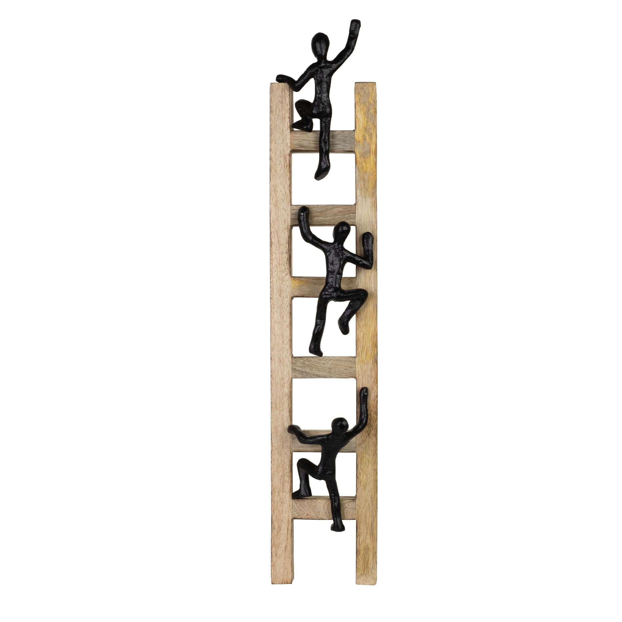 Moritz Figurka dekoracyjna Rise czarna, 57,5 cm, z drewna mango i aluminium, nowoczesna dekoracja ścienna z trzema figurkami wspinającymi się na drabinę, symbol wznoszenia, ambicji, ducha zespołu