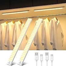 OUILA LED Closet Light with Motion Sensor, 2500 mAh USB Rechargeable Adhesive LED Light 84 LEDs 4 Modes 43 cm Magnetic Night Light Lights for Wardrobe, Cabinet, Stairs, Kitchen, 2 Pieces