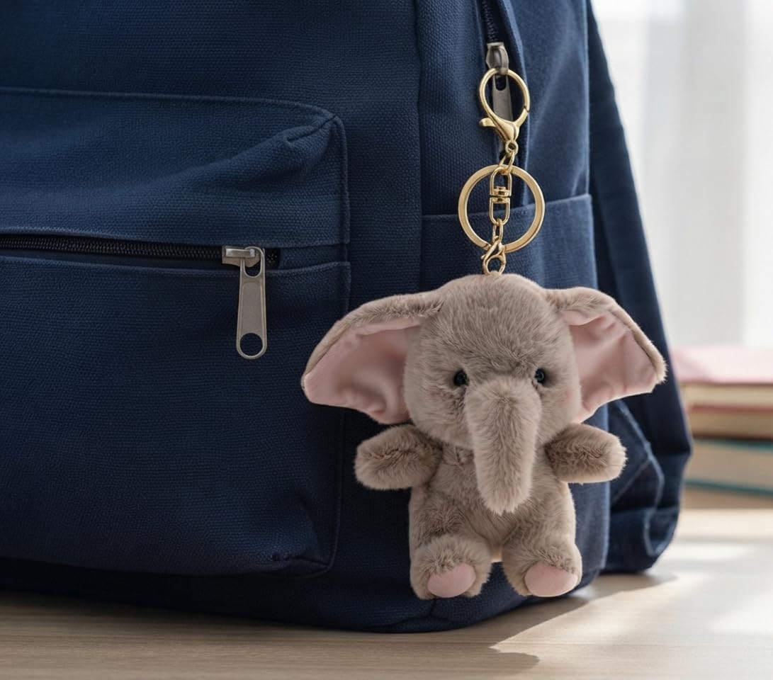 Gray Elephant Plush Bag Charms for Backpack Handbag Cute White Elephant Keychain Gift for Women image 4