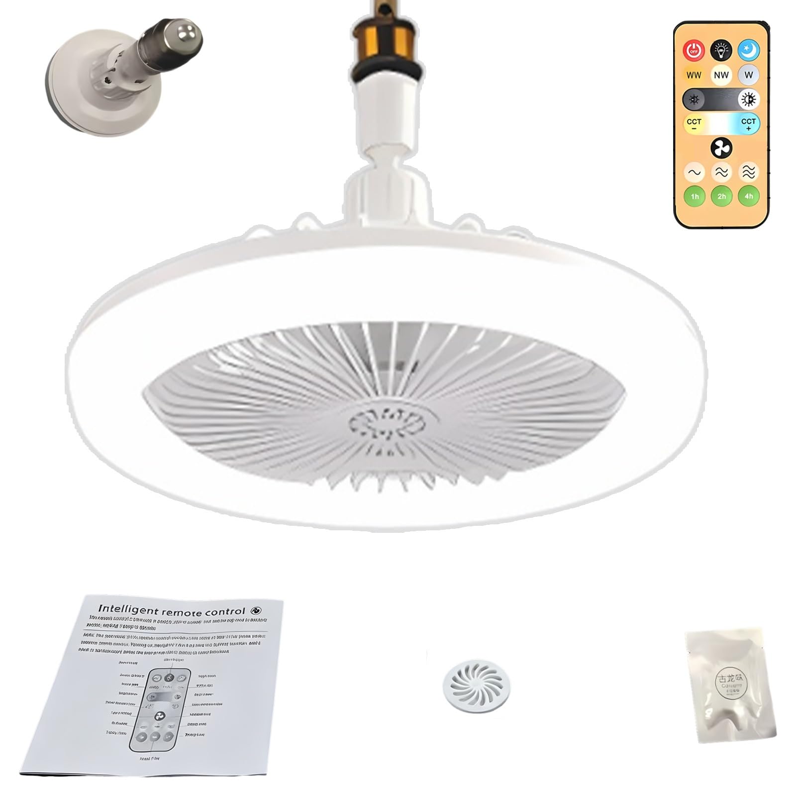VEXYTRRON Ceiling Fan for Light Socket, Dimmable E27 Fan Light with Timer