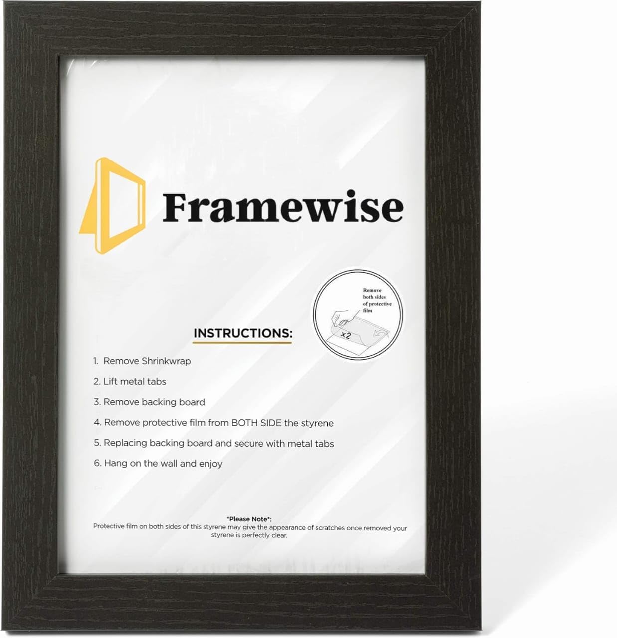 36x24 (91.5 x 61) Picture Frame | Wood Grain Texture | Decorative picture frame | Wall Mount Frames | Home Décor Picture Frames | Portrait Frame | Gallery wall frame | Large Photo Frame | (Black)