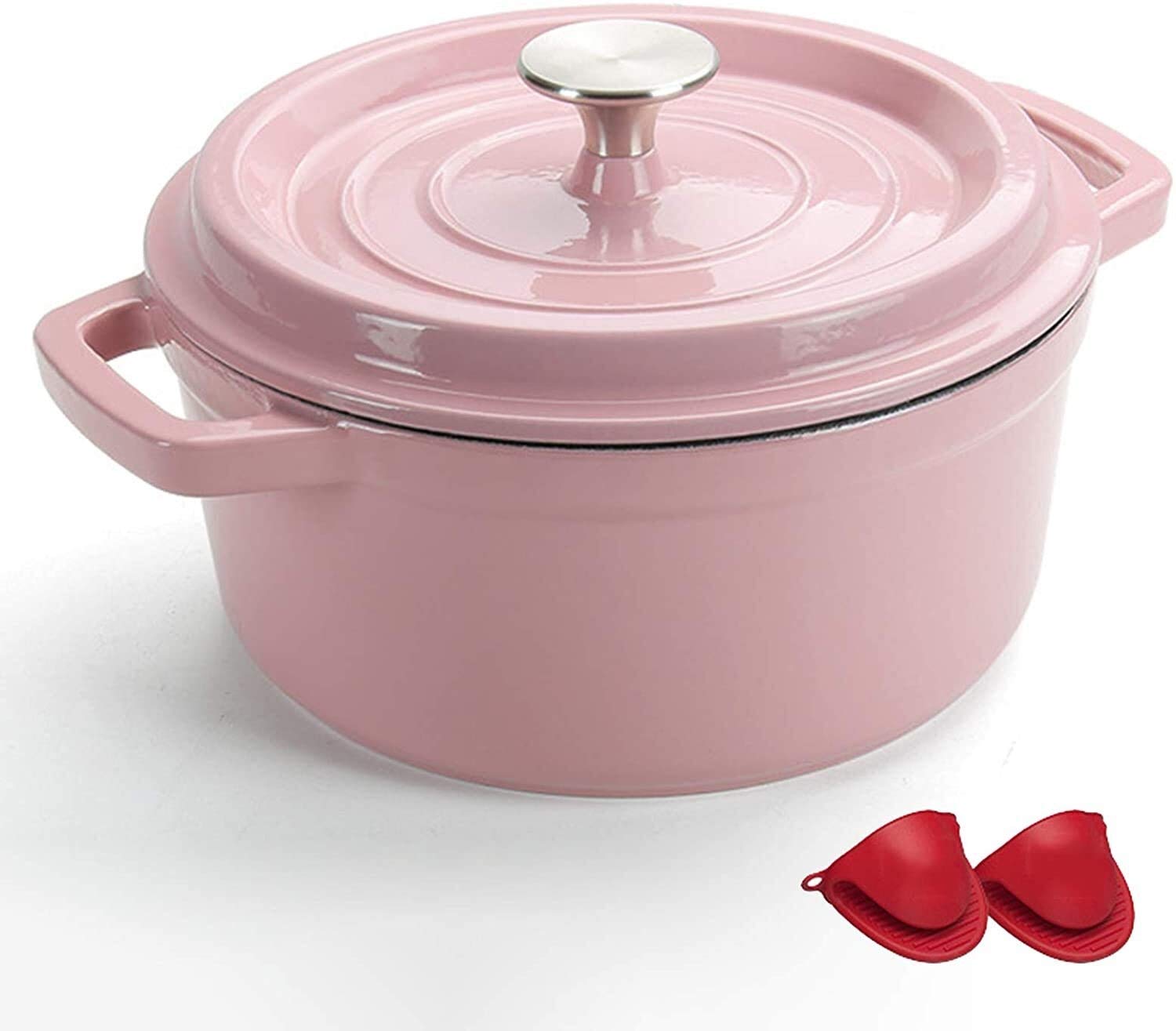 Cazuela Redonda de Hierro Fundido esmaltado para Horno, Olla de Horno con Perilla de Acero Inoxidable, para Preparar Comidas Bajas y lentas, cazuela Antiadherente de Hierro Fundido de cocció