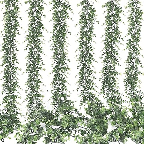 COCOBOO 6 Pack 36ft Eucalyptus Garland Artificial Greenery Boxwood Garland, Faux Vines Fake Hanging Plants for Wedding Table Arch Wall Decor (Dark Green) Cover