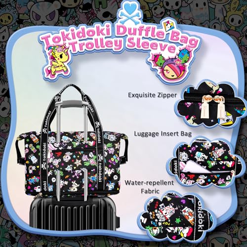 Tokidoki Foldable Duffle Bag for Women, 40L Large Capacity Weekender Bags, Expandable Tokidoki Travel Bags Luggage Bag for Travel Sports Gym Vacation-Official Licensed (Denim Daze)4