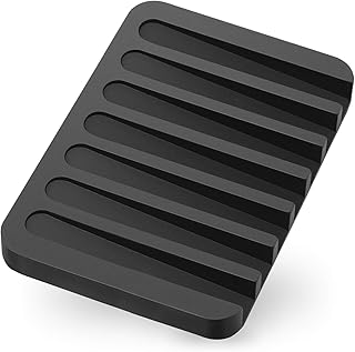 Soap Dish for Shower Waterfall Soap Holder Soap Tray Soap Saver Drainer Flexible Silicone for Shower/Bathroom/Kitchen/Counter Top,Keep Soap Bars Dry Clean,Easy Cleaning-Black 1Pack