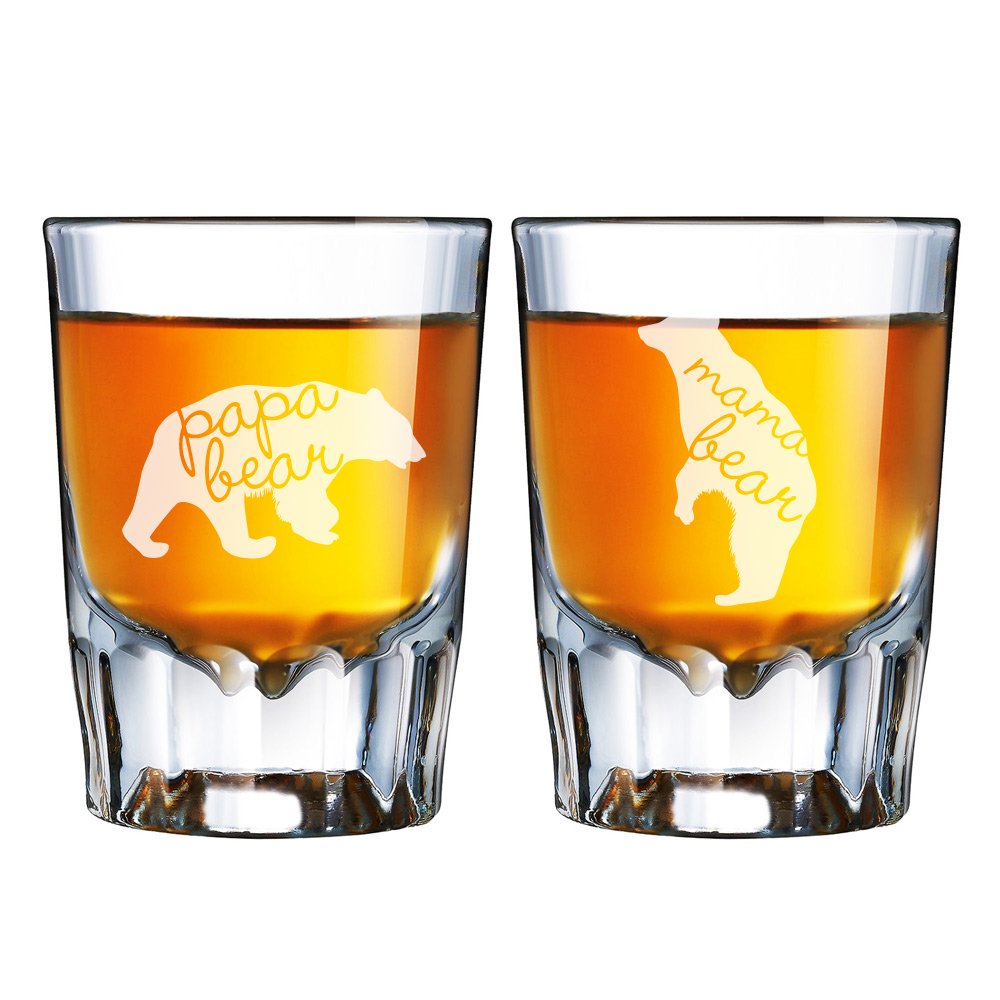 Papa Bear and Mama Bear Engraved Barcraft Fluted Shot Glass Set