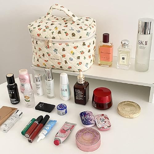 Miniatura 5 de Bolsa de maquillaje de algodón, 2 piezas, bolsa de maquillaje acolchada, bolsa de maquillaje grande, organizador de cosméticos de viaje para