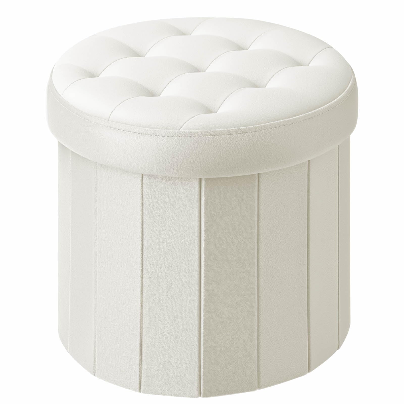 Bsketa Ottomane de rangement pliable rond de 38,1 cm, repose-pieds avec siège rembourré en mousse épaisse, petit banc de rangement en velours, repose-pieds pour salon, table basse pliable, beige