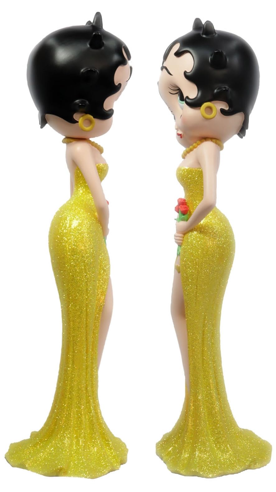 Middle-England Betty Boop, statuetta da collezione con vestito giallo glitterato che tiene i fiori, altezza 38 cm