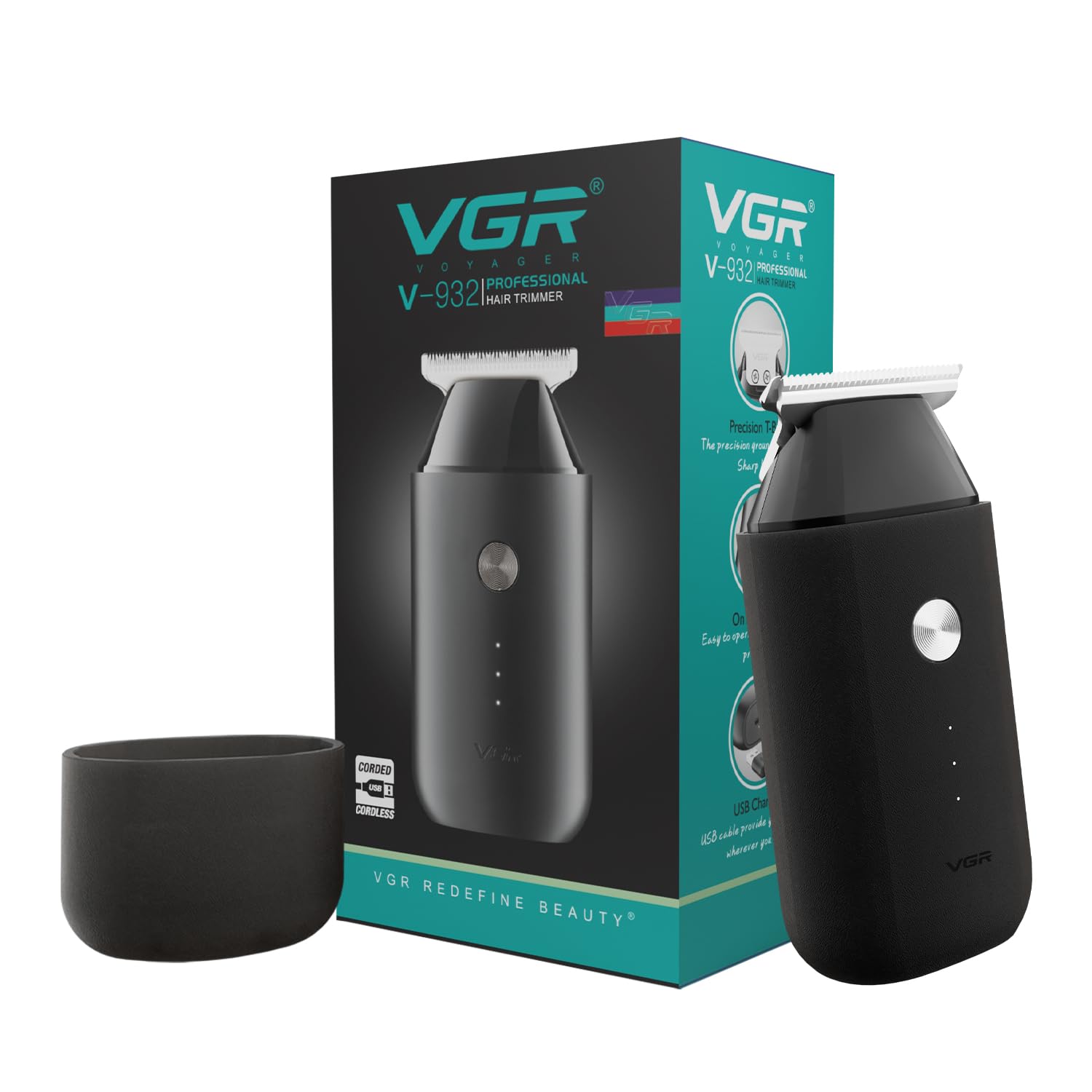 VGR V-932 Professional Hair Trimmer for Men, Precision T-Blade with USB Type-C Charging, Corded and Cordless, 600mAh Lithium Battery, 120 Minutes Runtime, Ideal for Salon and Home Use
