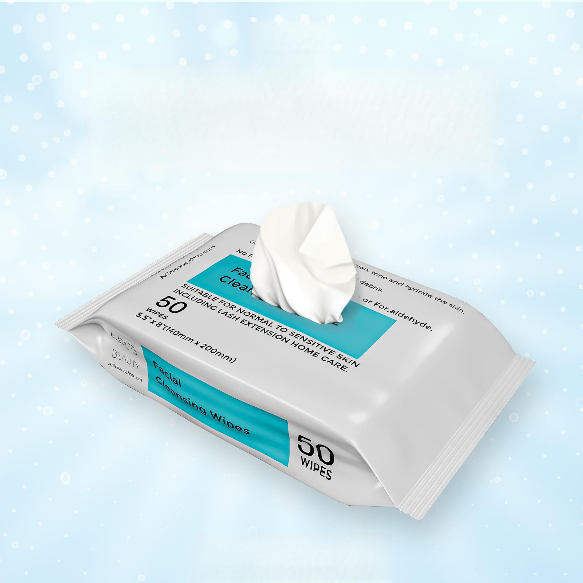 Ar3 Beauty Facial Cleansing Wipes. 2Pk. Pack of 50 each. (Facial Cleansing Wipes for Women | Gentle Makeup Remover.
