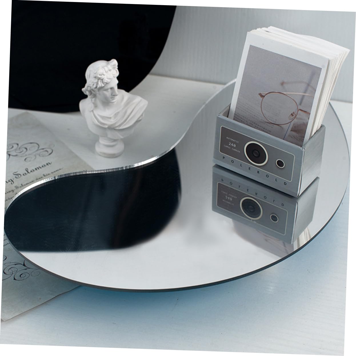 COSMEVIVI Irregular Vanity Tray for Home Moon-shaped Storage Mirror Decorative Perfume and Jewelry Organizer for Dresser Bathroom and Bedroom Stylish and Functional