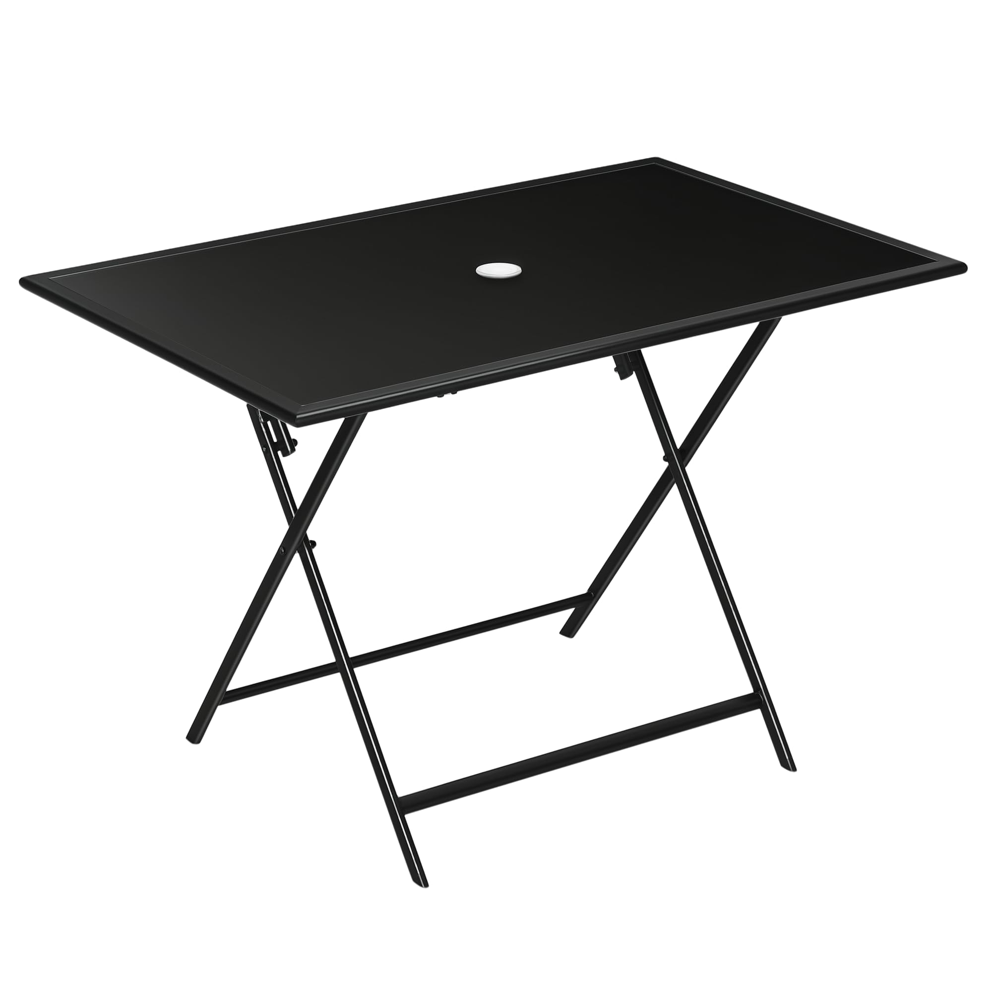 Outsunny Folding Rectangular Garden Dining Table For 6 With Parasol Hole