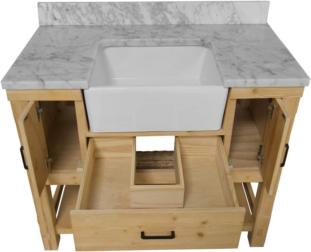 Kitchen Bath Collection Charlotte 42-inch Farmhouse Bathroom Vanity (Carrara/Driftwood): Includes Driftwood Cabinet with Authentic Italian Carrara Marble Countertop and White Ceramic Apron Sink