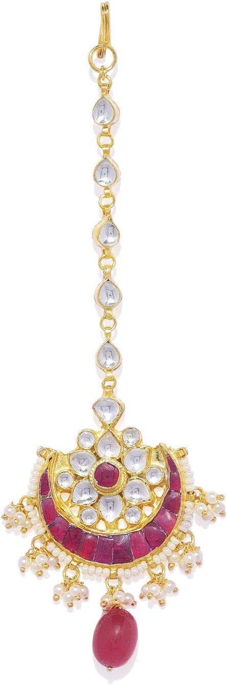 ACCESSHERJadau Kundan Chaandbali Maang Tika With Ruby