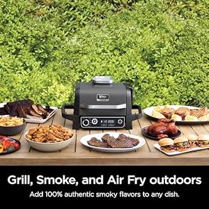 Ninja OG701 7-in-1 Outdoor Electric Grill & Smoker - Grill, BBQ, Air Fry, Bake, Roast, Dehydrate & Broil - Uses Woodfire Pellets - Portable & Weather Resistant Ninja OG701 7 in 1 Outdoor Electric Grill Smoker Grill BBQ Air Fry Bake Roast Dehydrate Broil Uses Woodfire Pellets Portable Weather Resistant