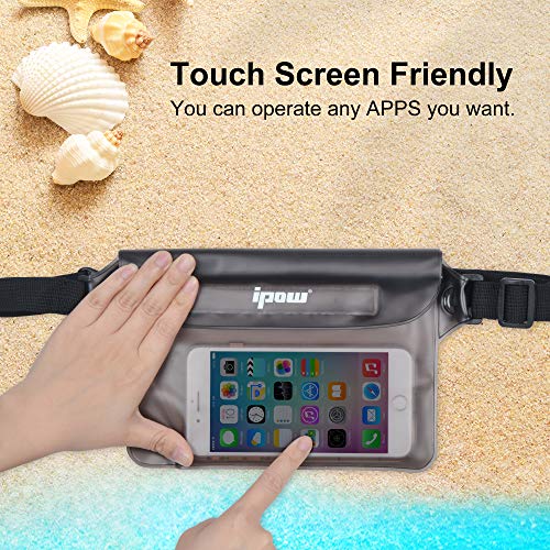 IPOW 2PCS Housse Étanche à Ceinture Certifiée IPX8 Sangle Ajustable 3 Zipper Plastique Pochette à Ceinture/Etui Imperméable/Sac pour Nautique,Pêche,Kayak,Baignade,Protection Téléphone/Argents/Cartes – vue 4