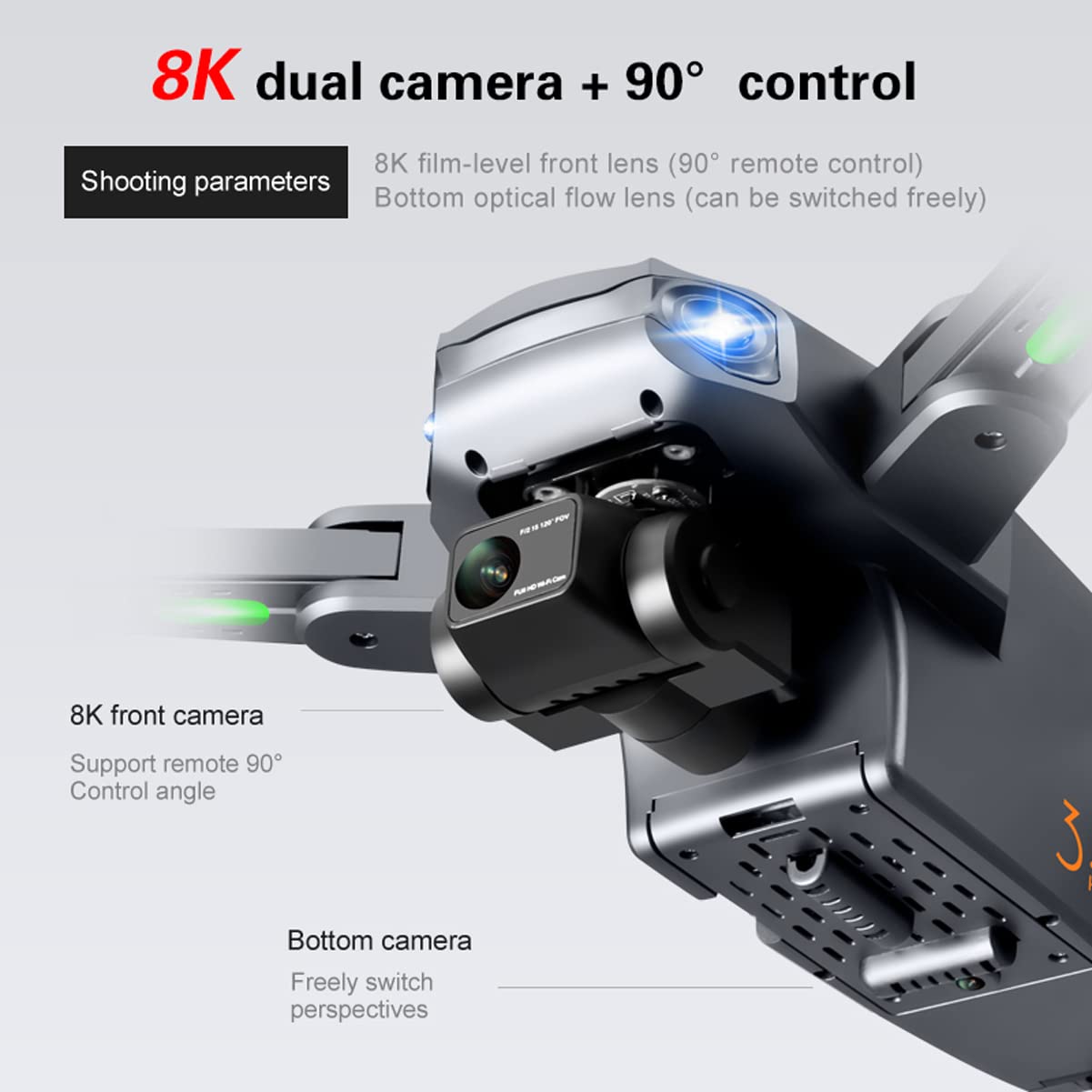 Drone Pieghevole per Bambini Adulti, Quadrirotore RC per Principianti, Doppia Fotocamera HD 8K, Flusso Ottico Altezza Fissa, Zoom 50x, Trasmissione Immagine 5G, Ritorno e Segui GPS, Volo Orb