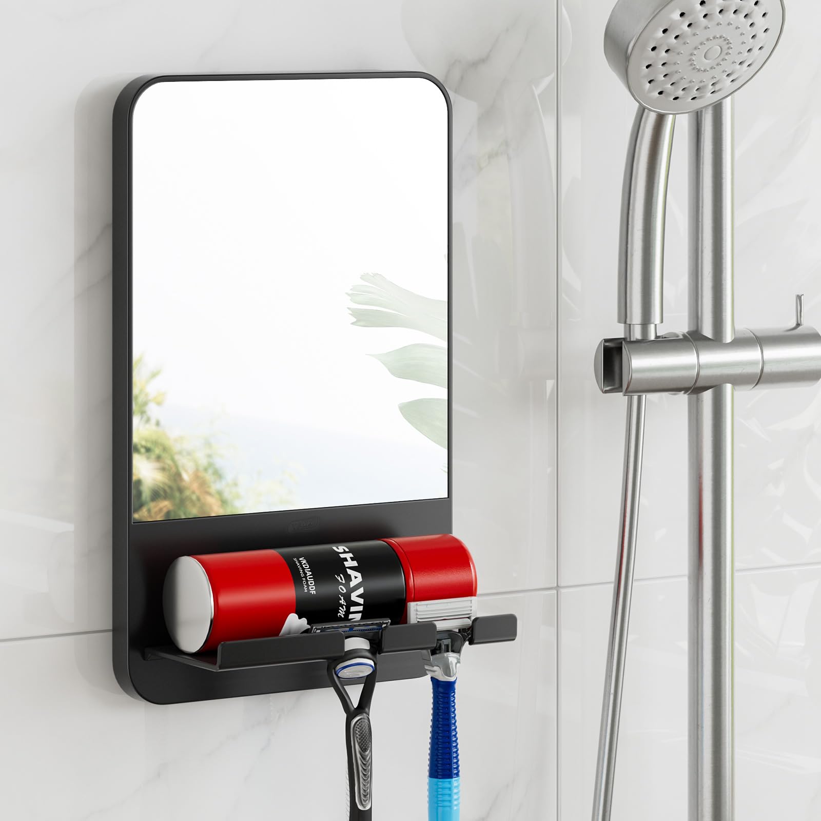 TAILI Anti Fog Shower Shaving Mirror with Holder,Suction Wall-Mounted,Black