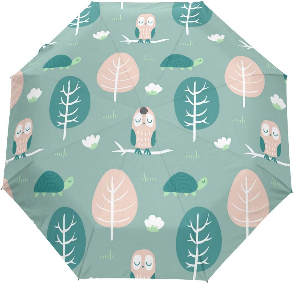 HappyCAT Q Version Cartoon Animal Painting Series Auto Umbrella Open Close Windproof Cute Owl Pattern for Kids Travel Umbrella Lightweight Compact Parasol Umbrellas Sun & Rain 5020559