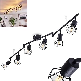 Ceiling lamp Baripada, 6-Flame Ceiling Spotlight Made of Metal Black, Retro Ceiling lamp, 6 x E14, the lamp Heads can be Turned and swivelled, Without Bulbs